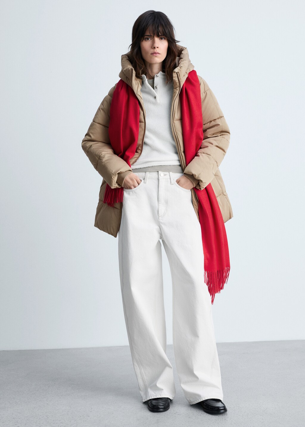 Quilted midi anorak with hood - Black