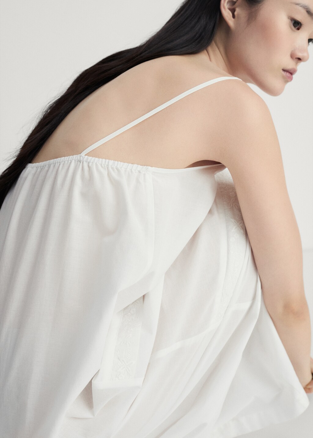 Cotton spaghetti-strap nightgown - White