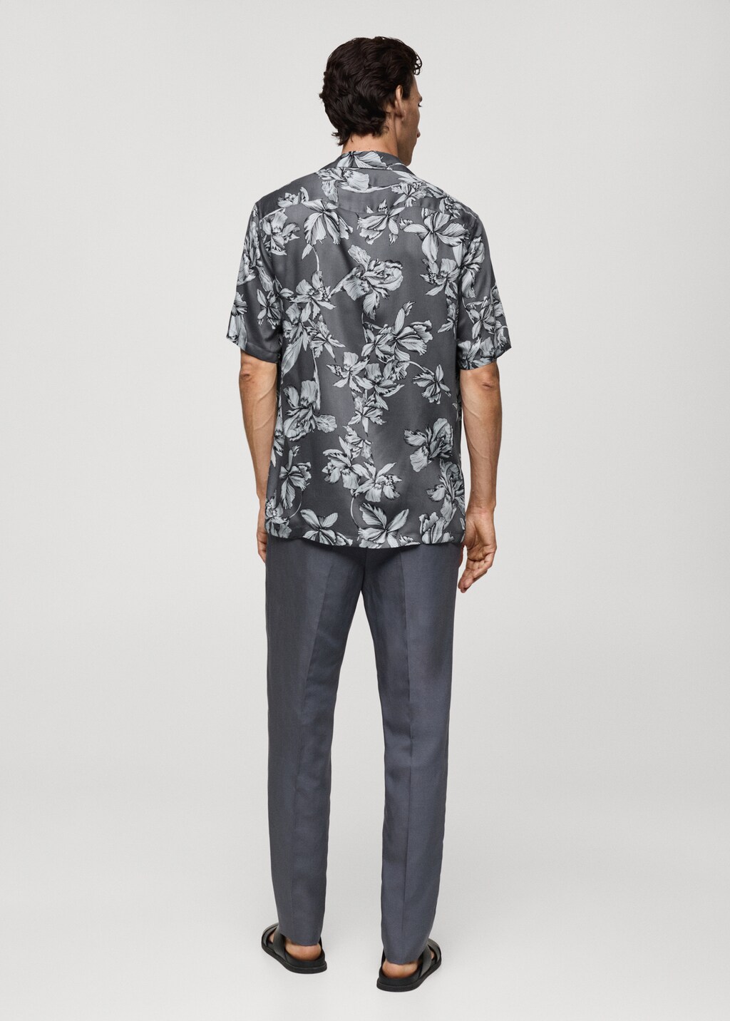 Regular-fit Hawaiian-print shirt - Charcoal