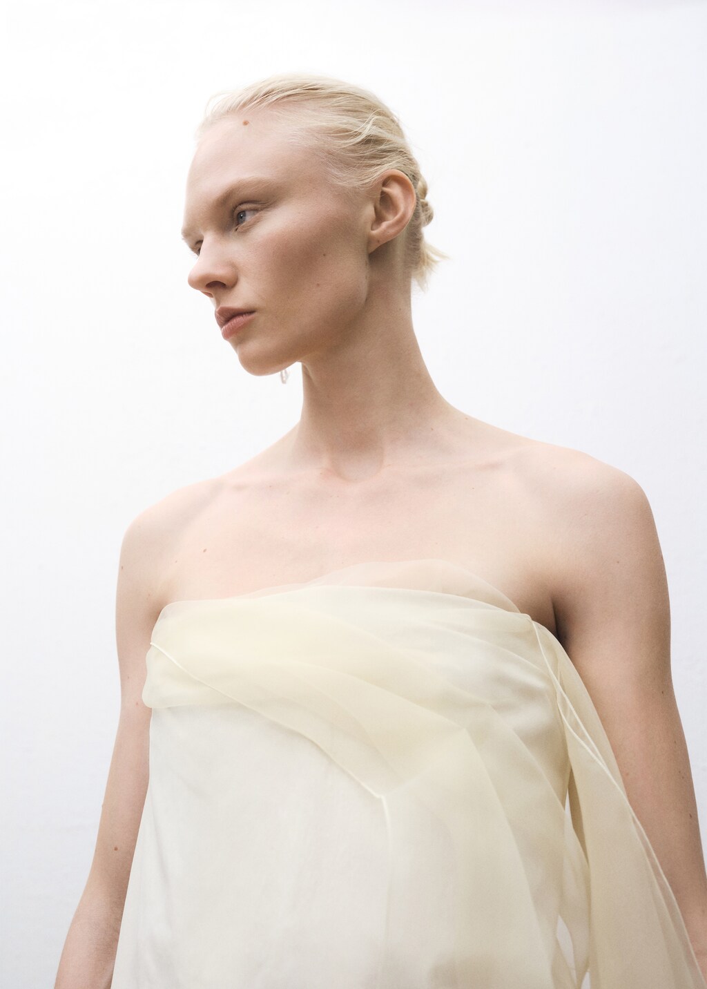 Short chiffon combined dress - Ecru