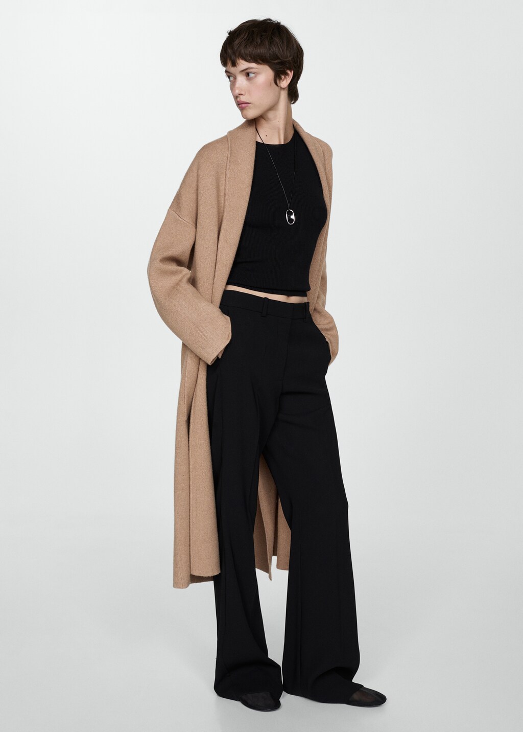 Oversized knitted coat with pockets - Light/Pastel Grey