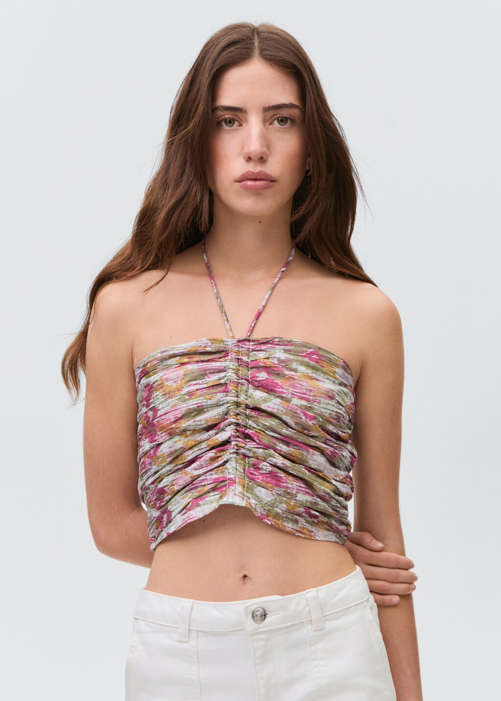 Ruched cotton top - Pink