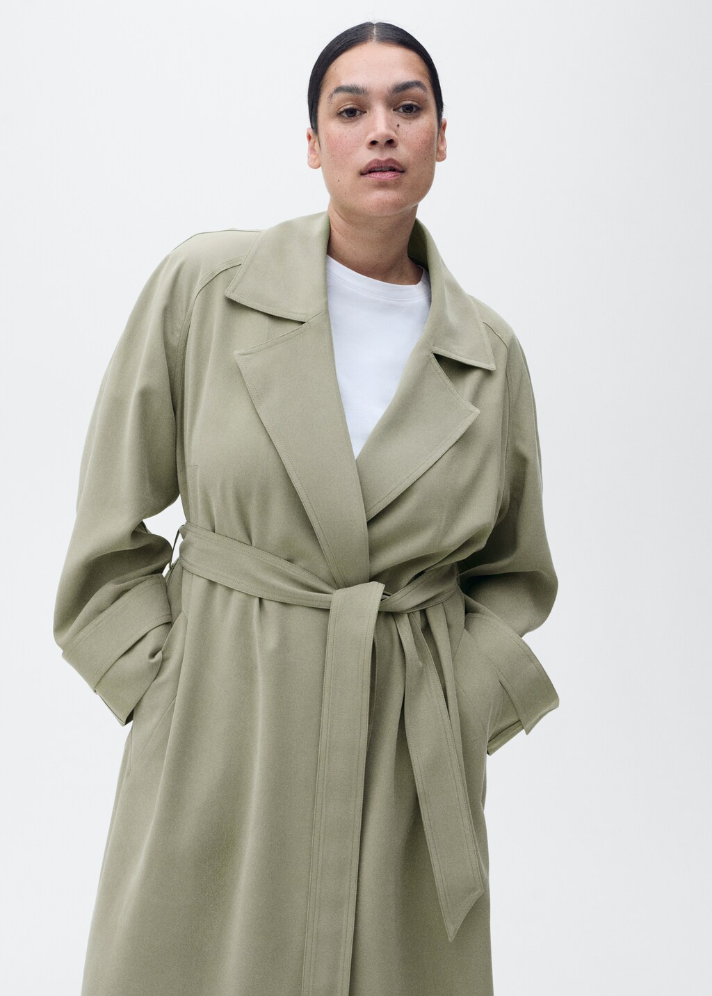 Soft trench coat with belt - Light/Pastel Grey