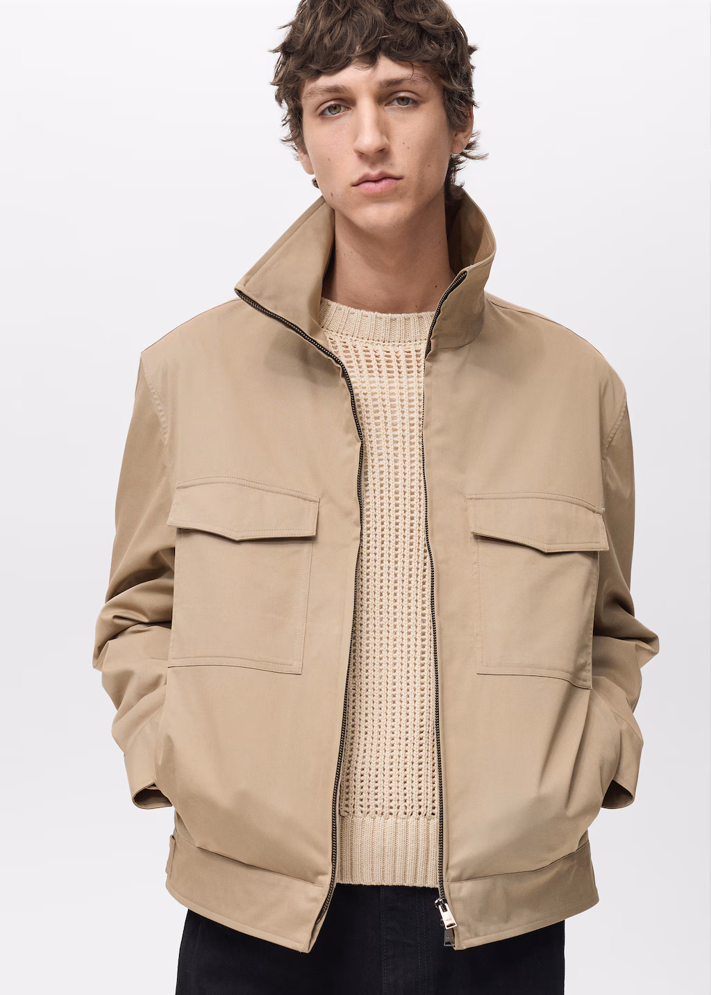 Relaxed-fit cotton jacket - Beige
