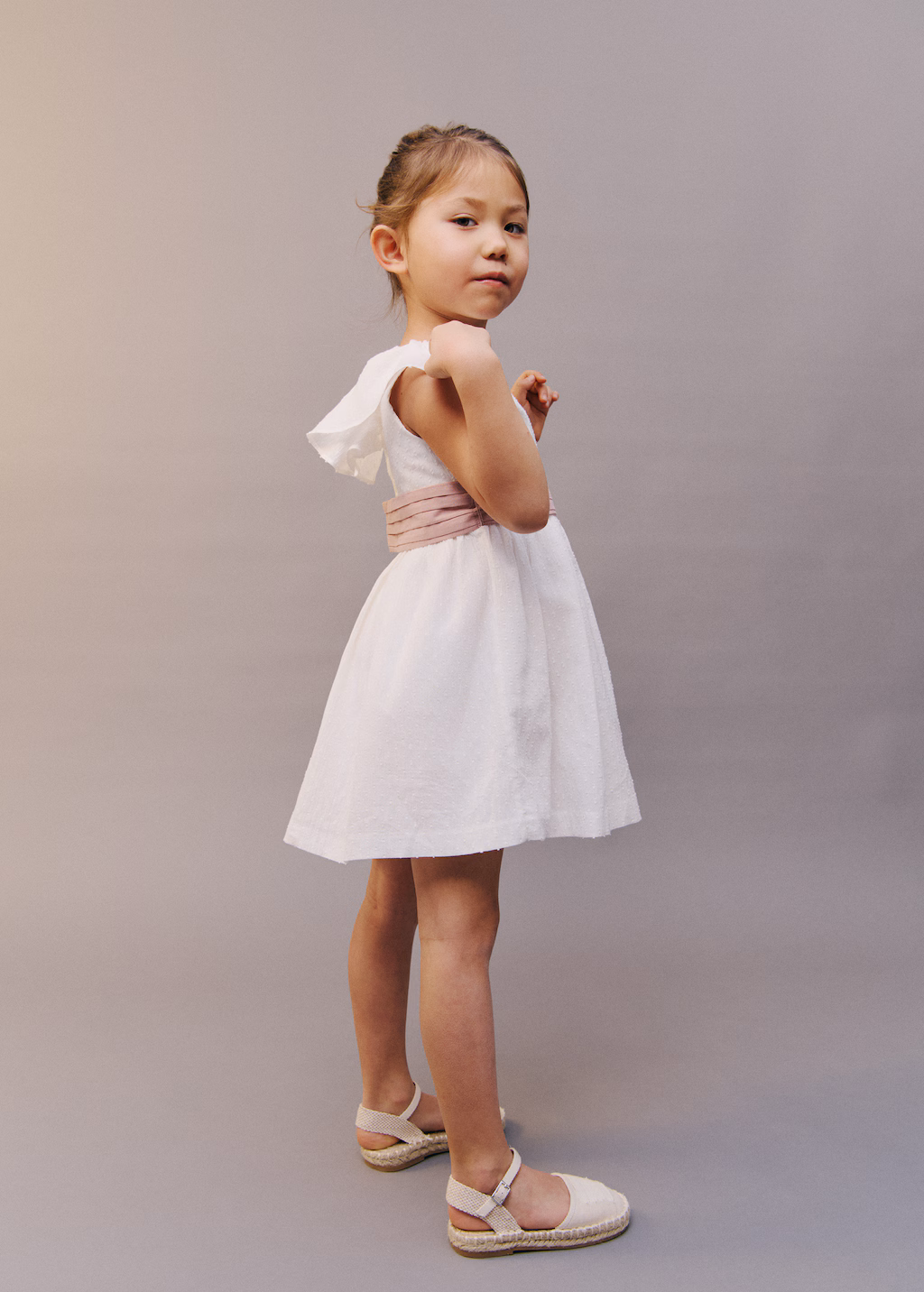 Belt linen dress - White