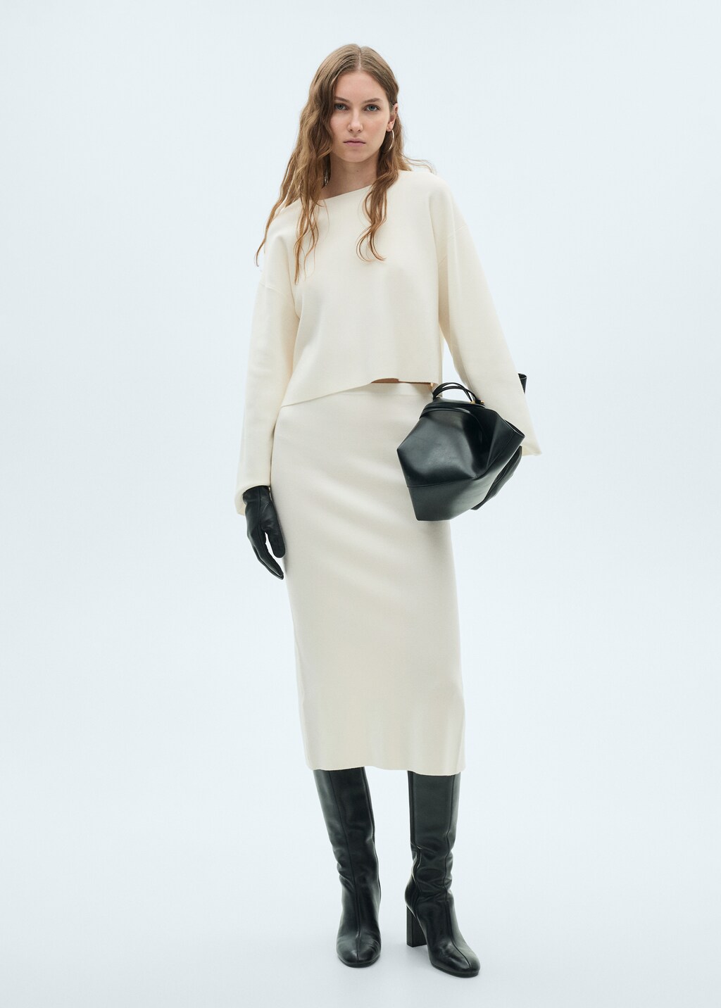 Fine knit midi skirt - Ecru