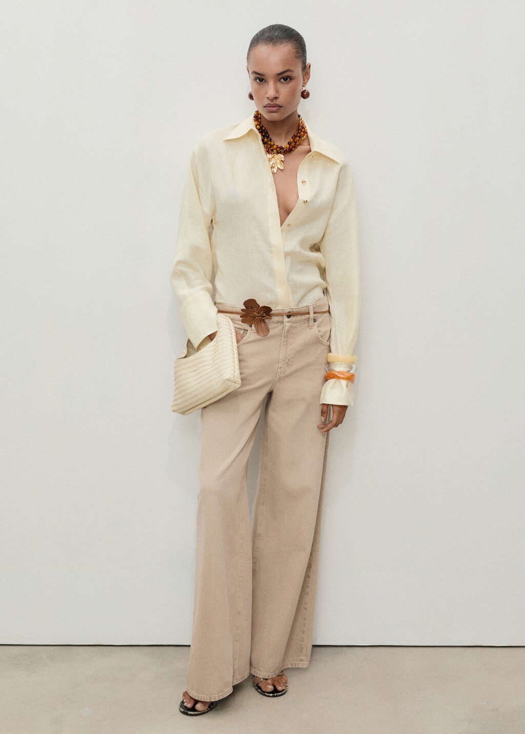 Low waist wideleg jeans - Sand