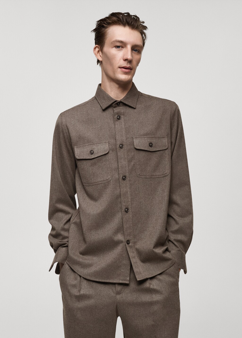 Regular-fit flannel overshirt with pockets - Dark Heather Grey