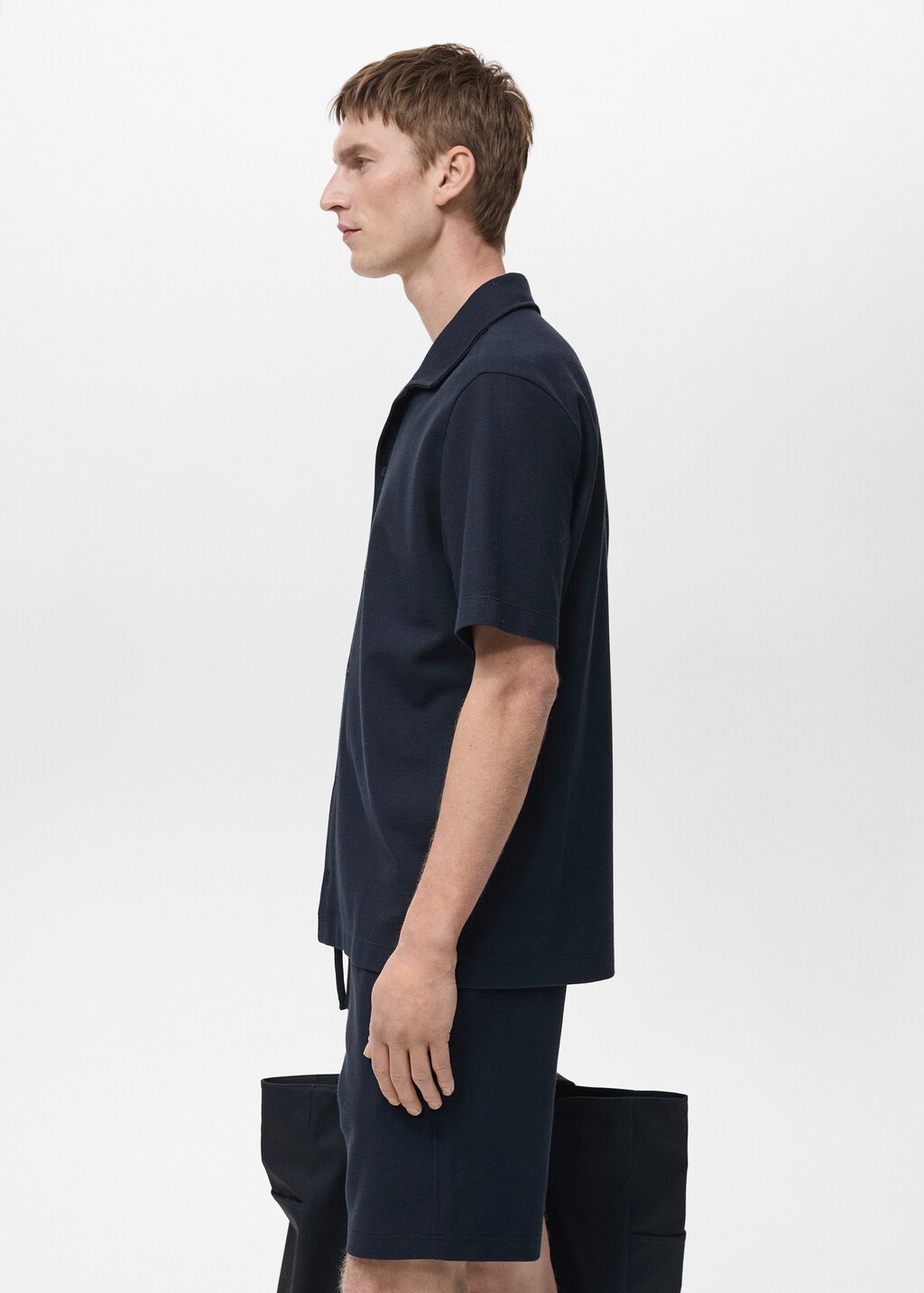 Structured knitted polo shirt - Dark Navy