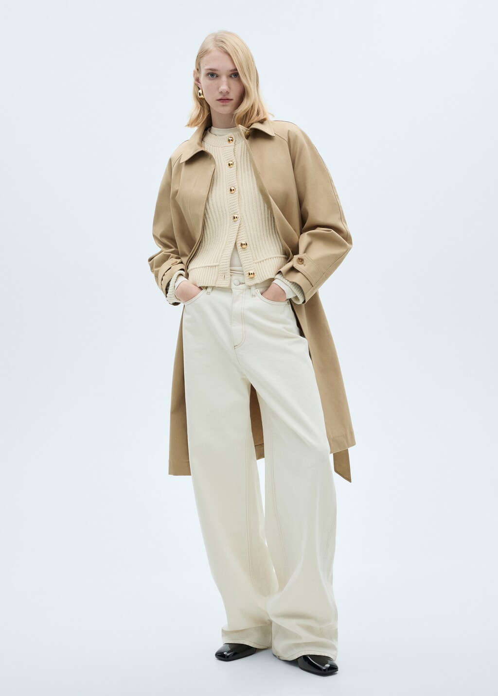 Knitted cardigan with jewel button - Ecru