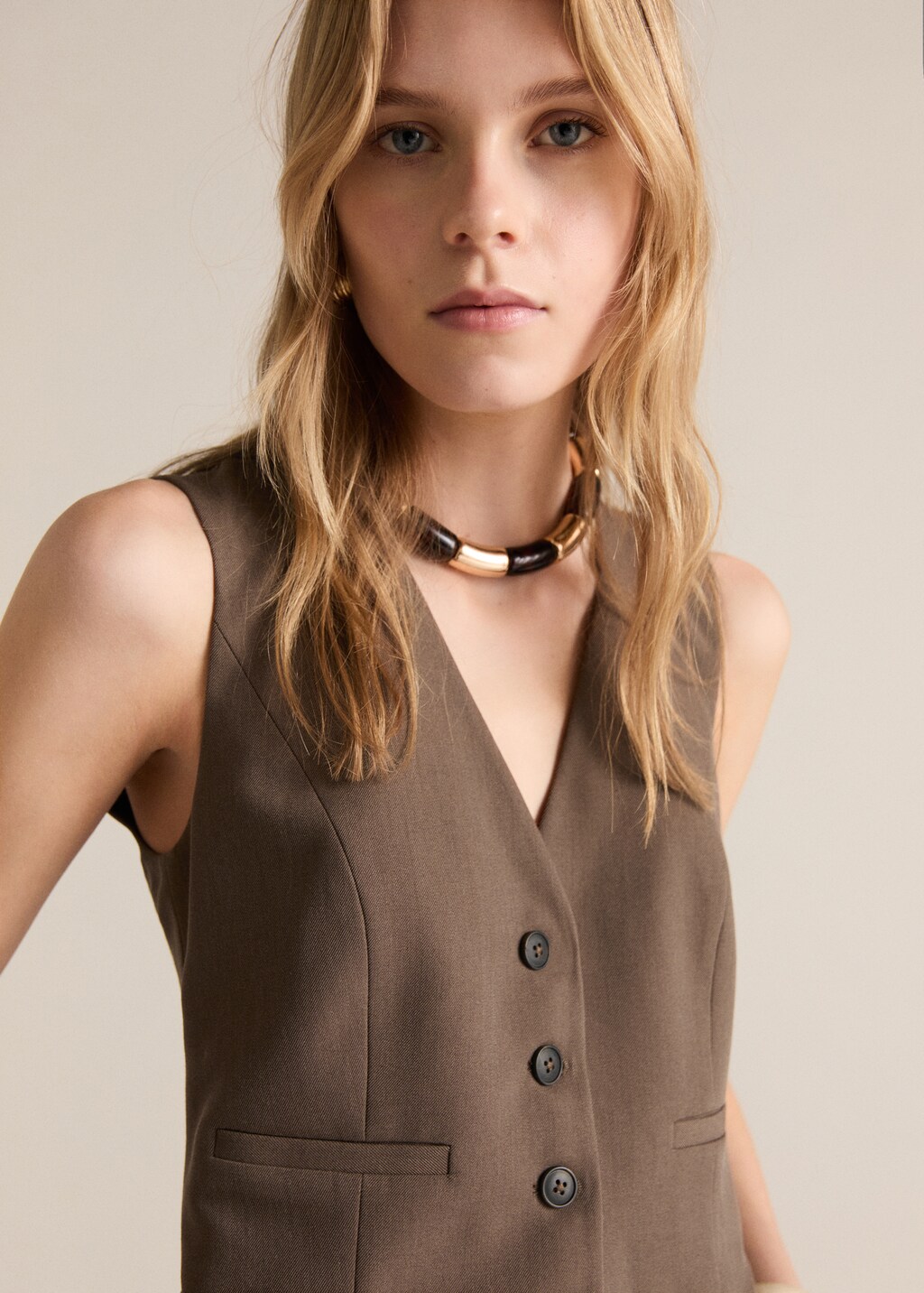 Long suit-style jumpsuit - Brown