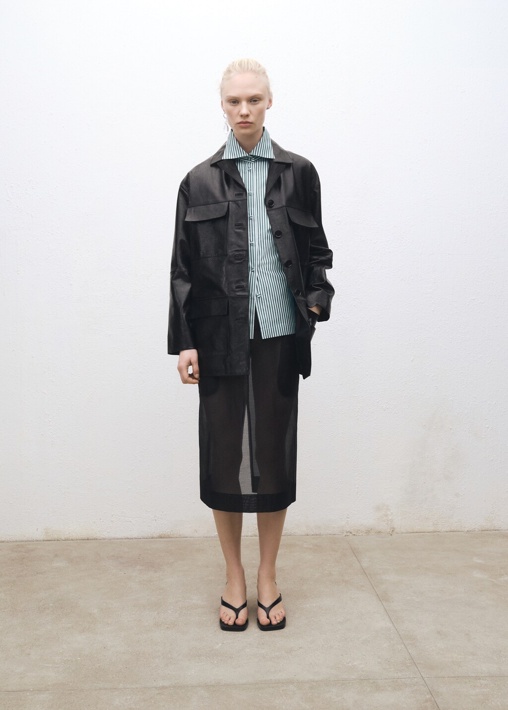 Semi-transparent silk midi-skirt - Black