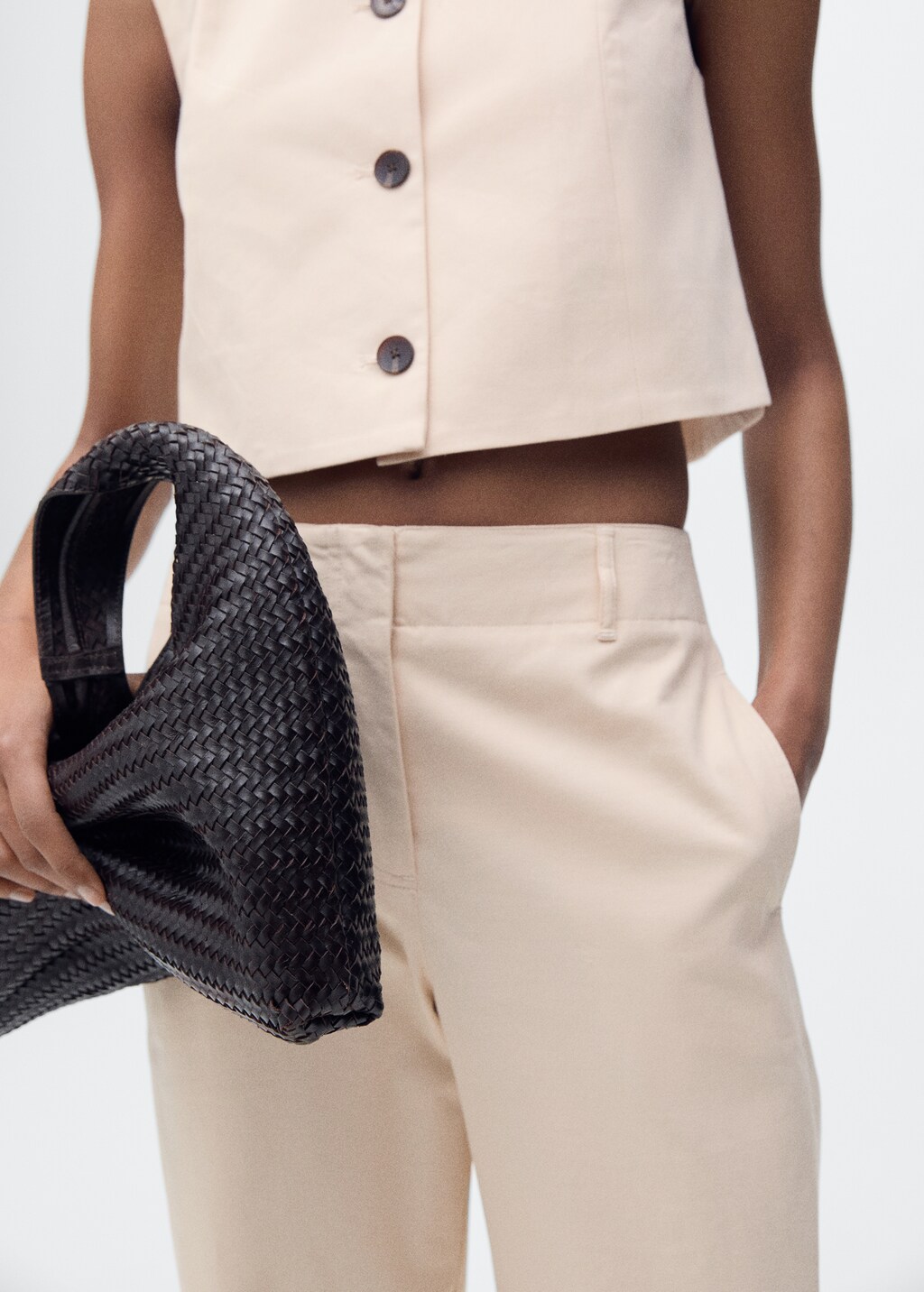 Mid-rise straight-fit cotton trousers - Ecru