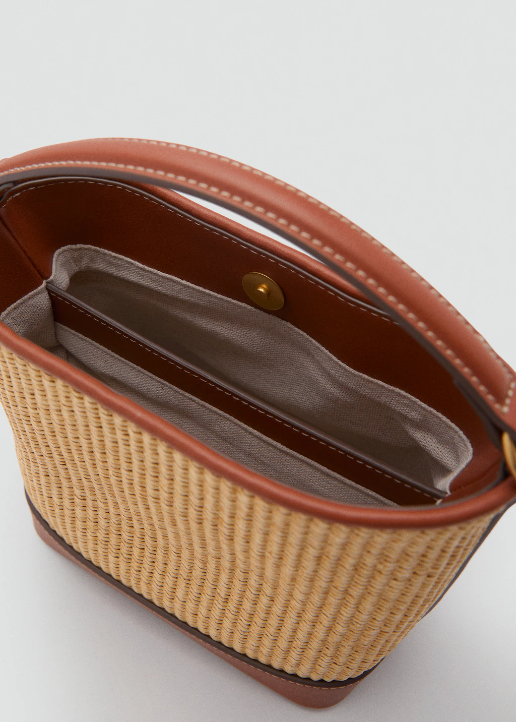 Canvas bucket bag with buckle detail - Leather