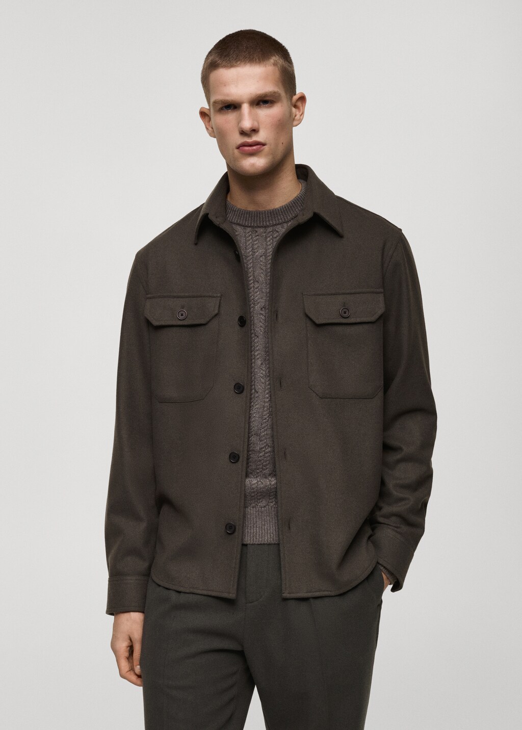 Wool-blend flannel overshirt - Grey