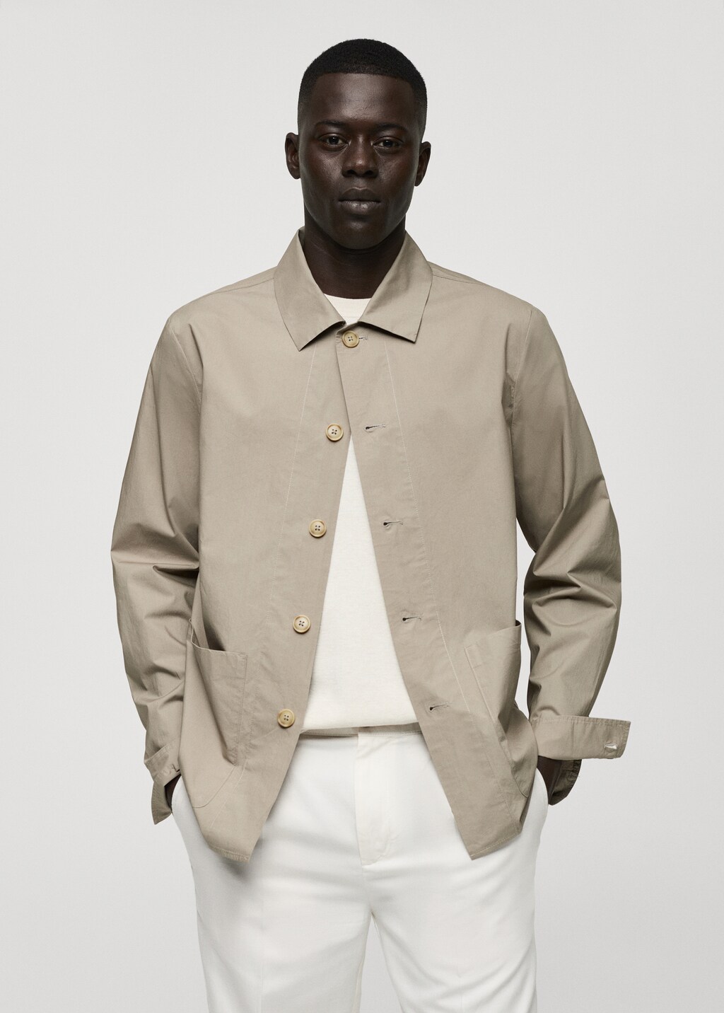 100% cotton poplin overshirt - Khaki