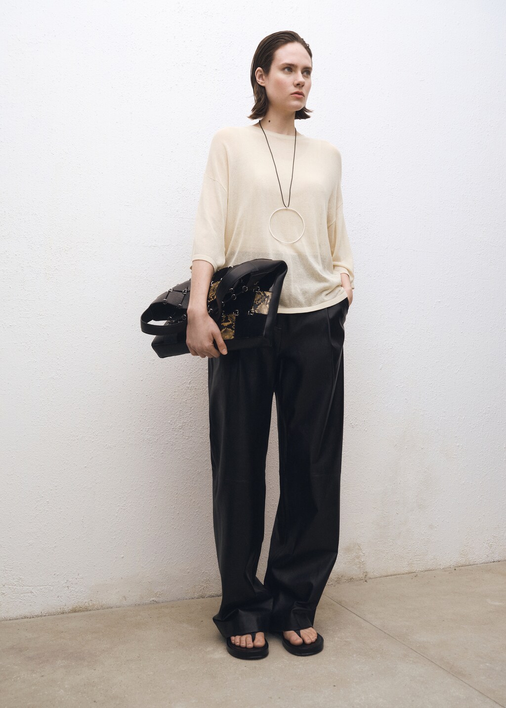 Oversize short sleeve sweater - Ecru