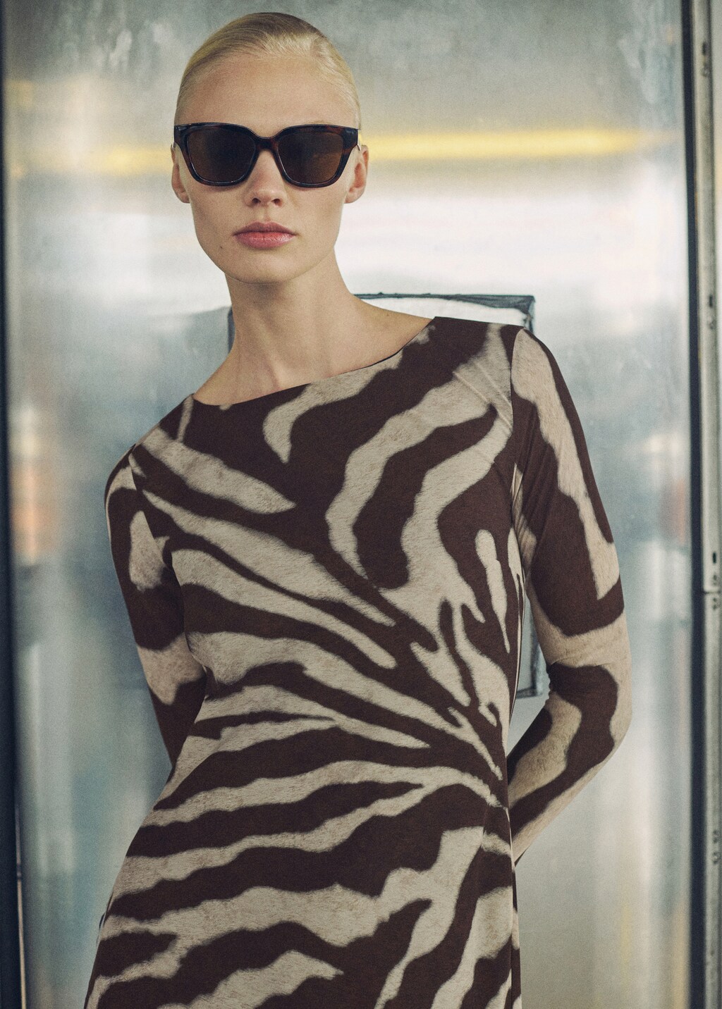 Zebra-print flared dress - Brown