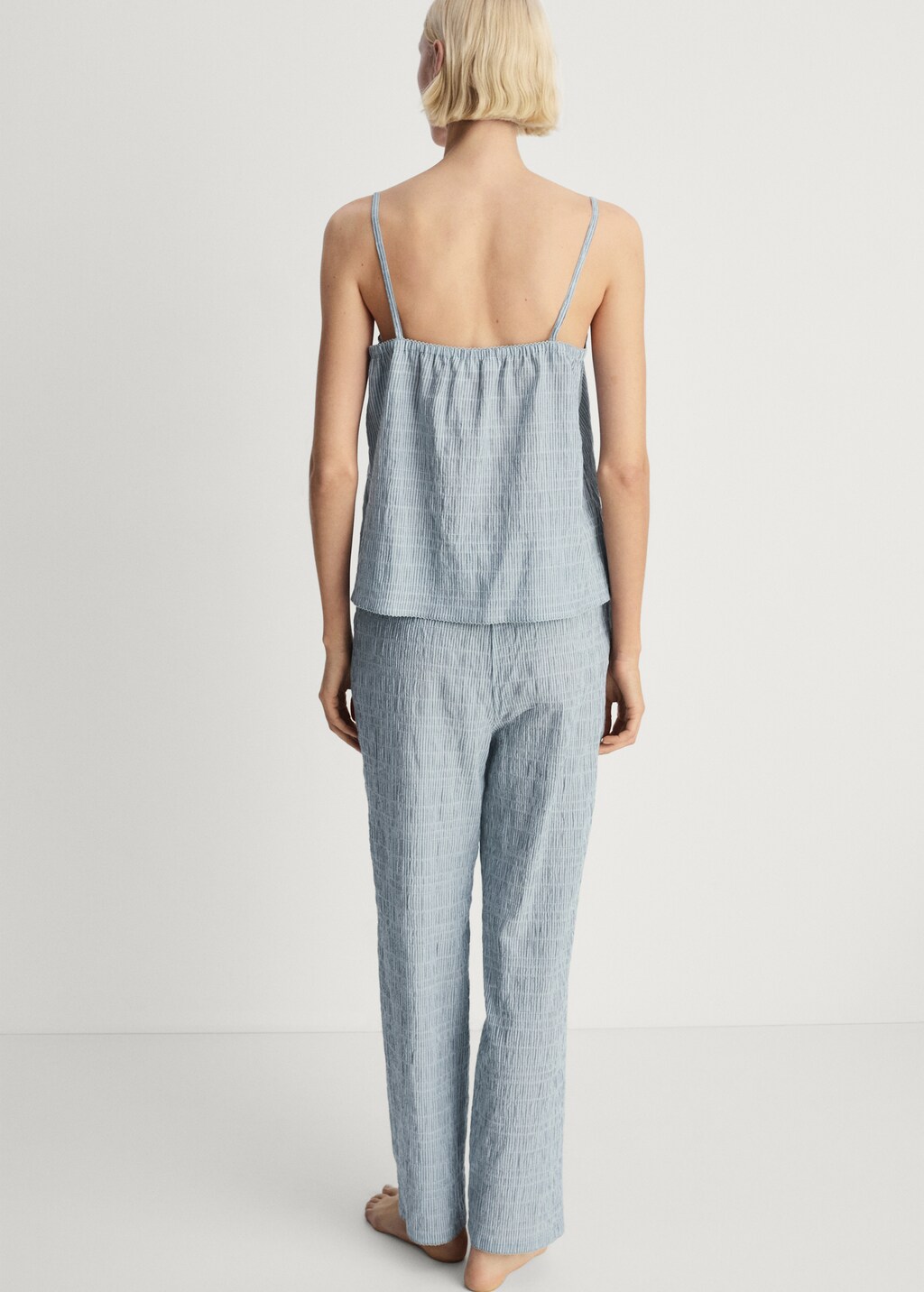 Cotton striped woven seersucker trousers - Lilac