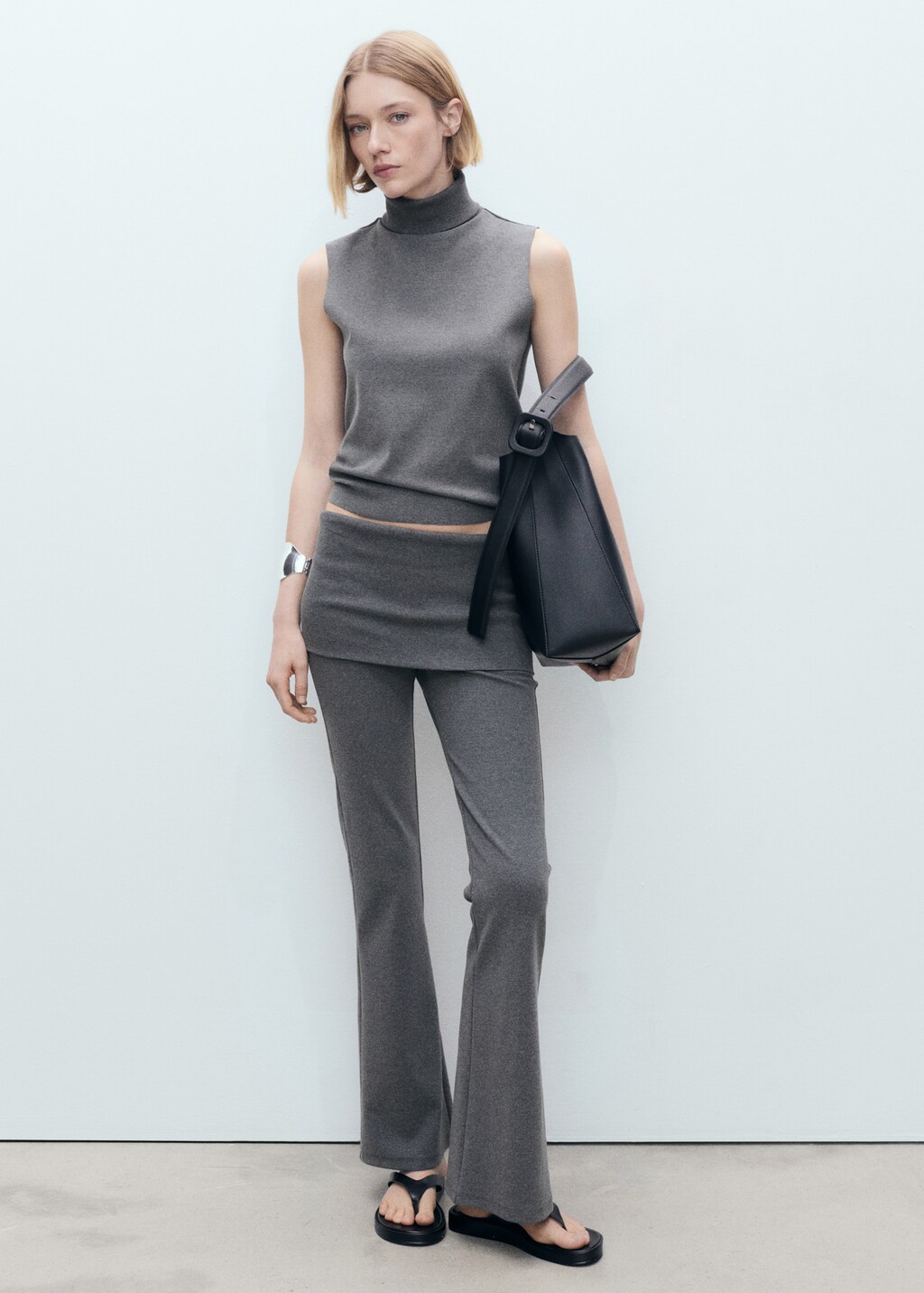 Flared trousers with turn-up waist - Grey