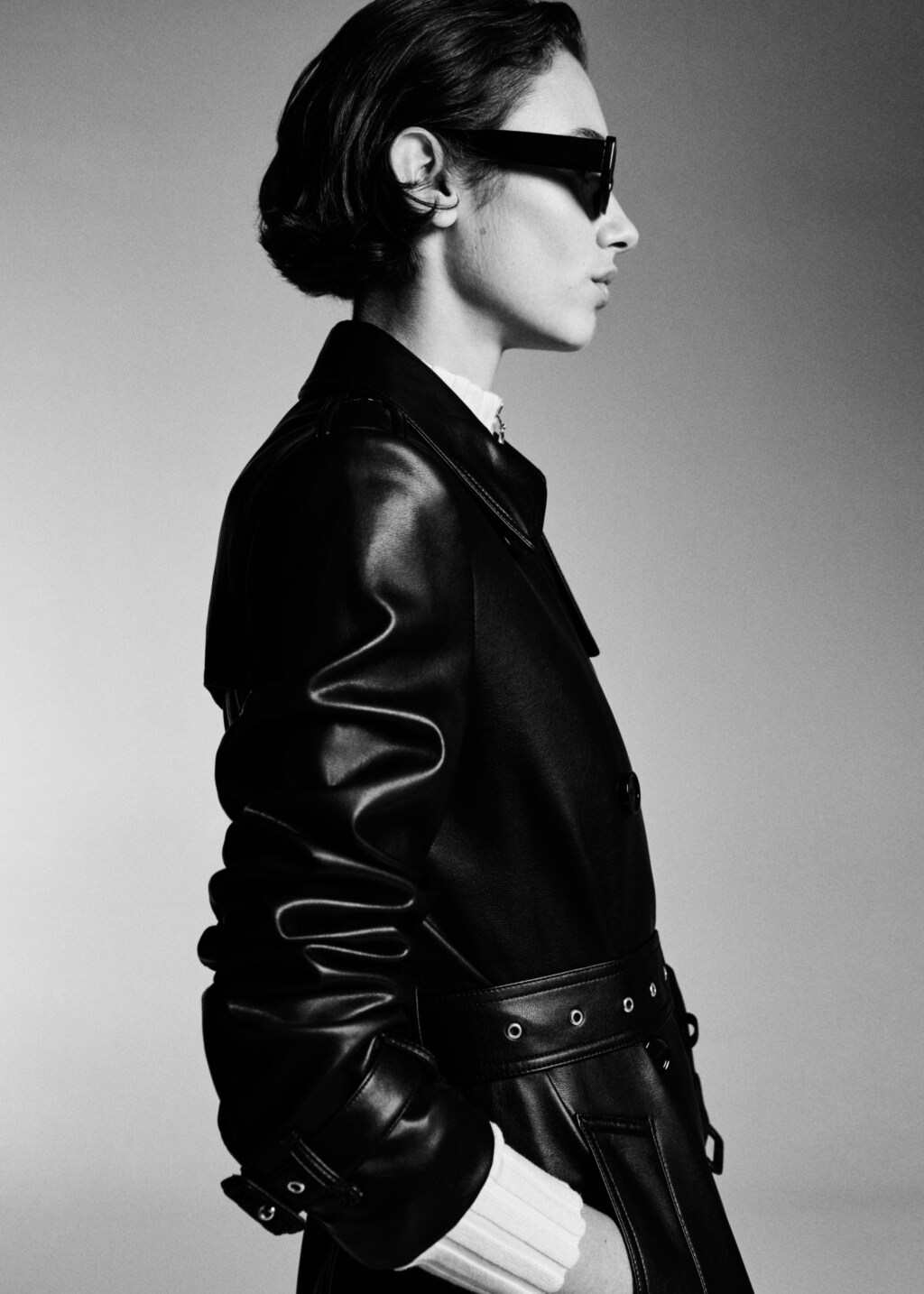 Leather-effect trench coat - Black