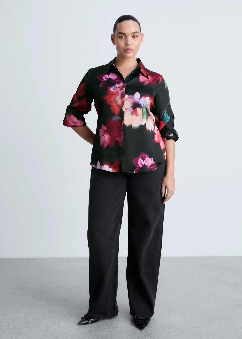 Satin print shirt - Black