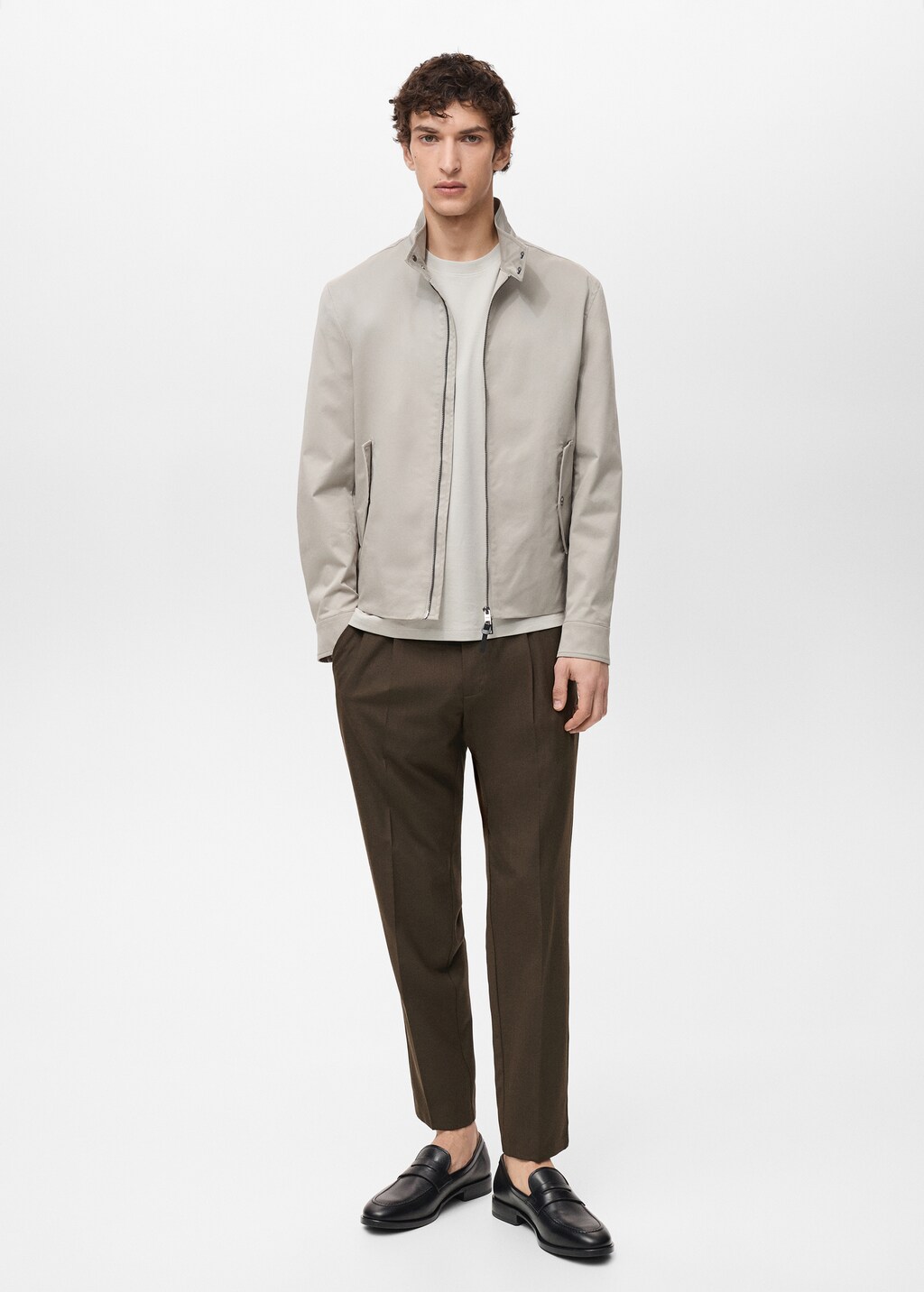 Slim-fit pleated cool wool trousers - Medium Brown