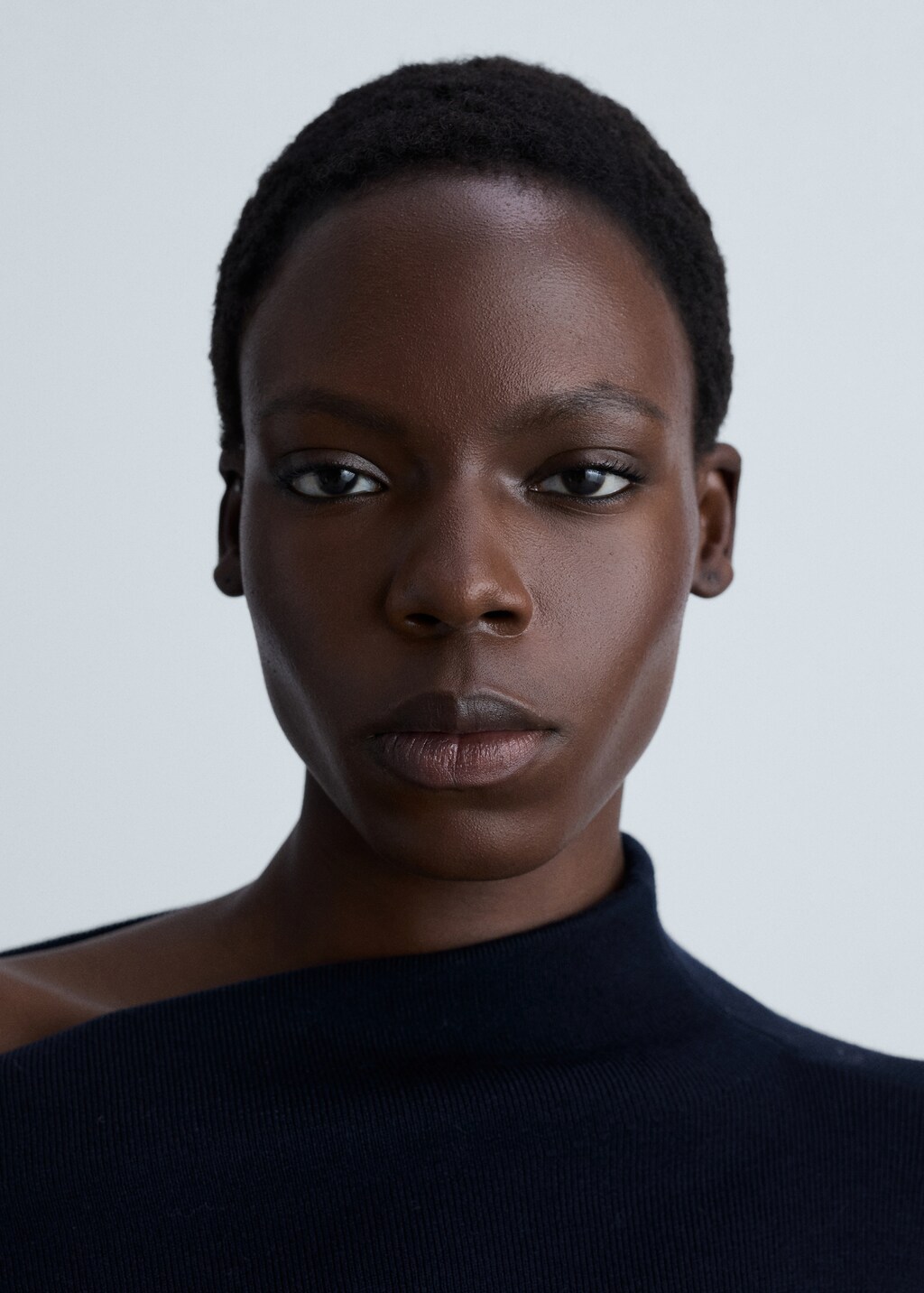 Knitted sweater with asymmetrical neck - Dark Navy