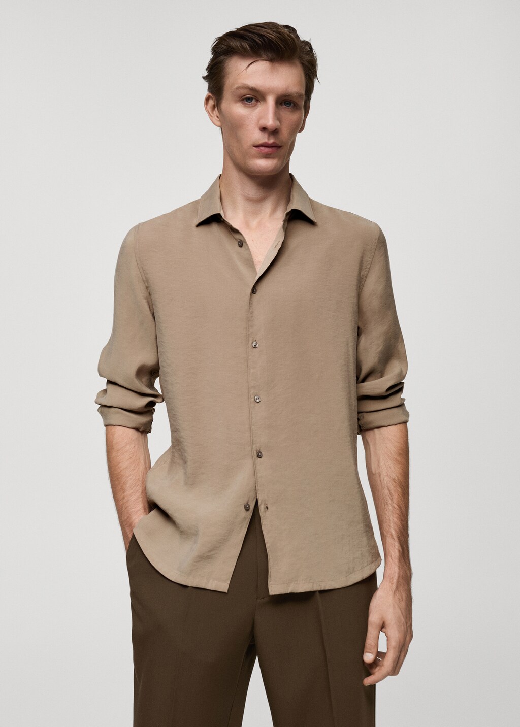 Regular fit tencel shirt - Medium Brown