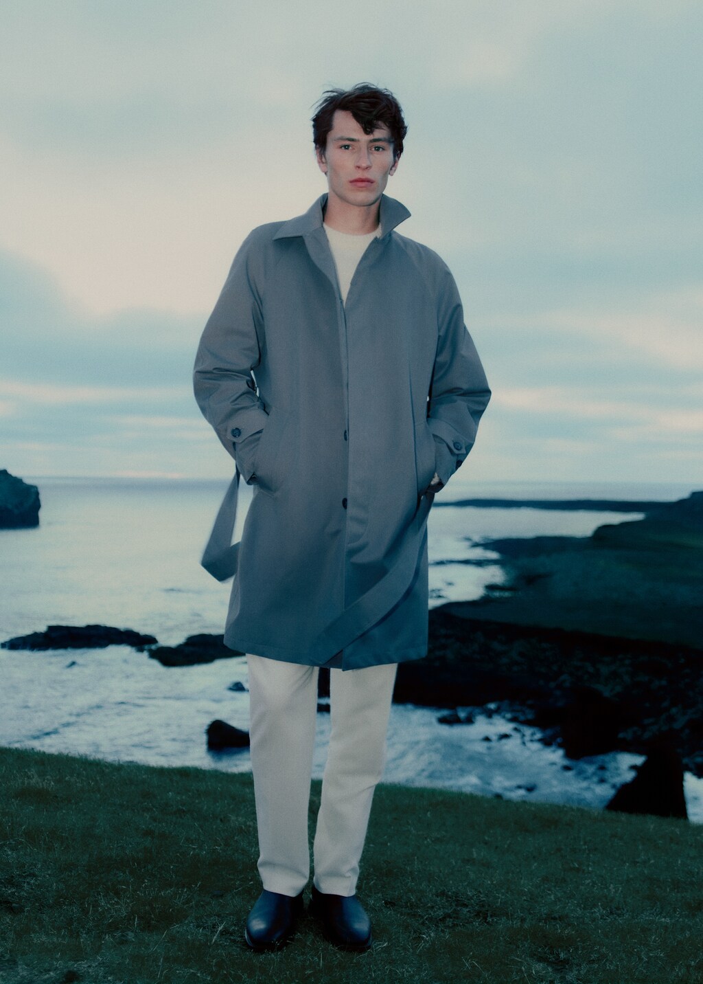 Belted trench coat with brushed finish - Medium Brown