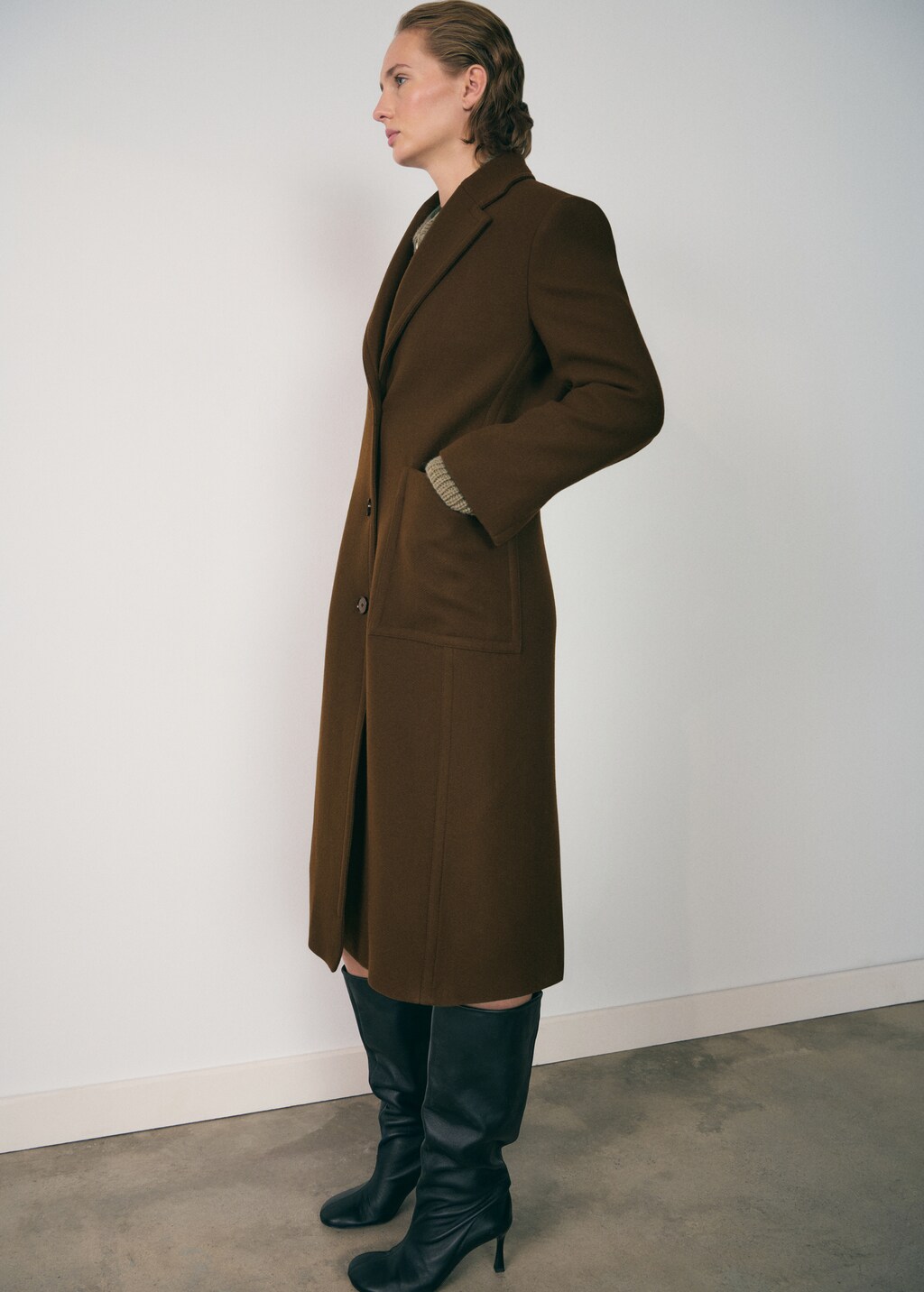 Virgin wool coat with pockets - Khaki