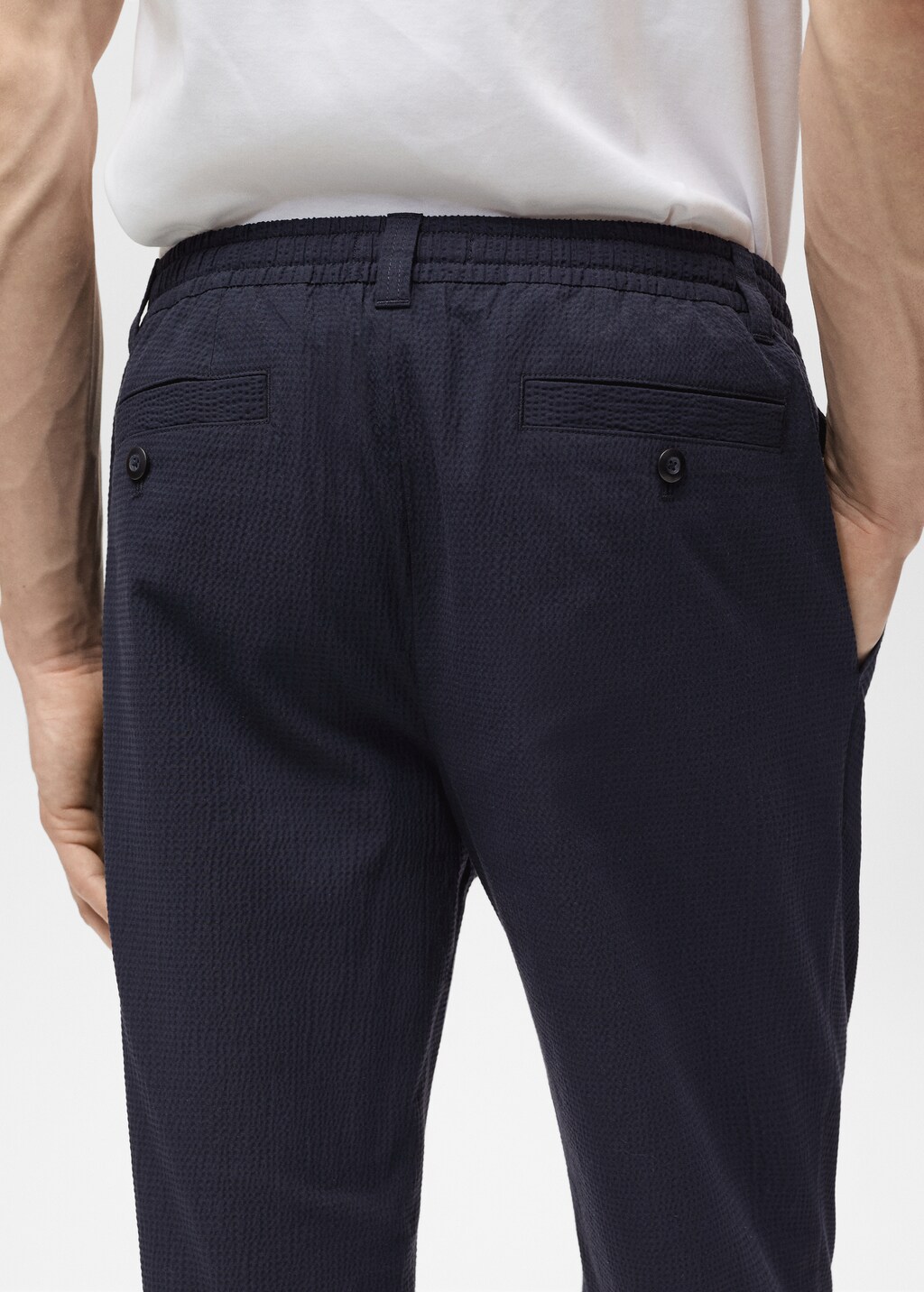 Seersucker cotton trousers - Night Blue