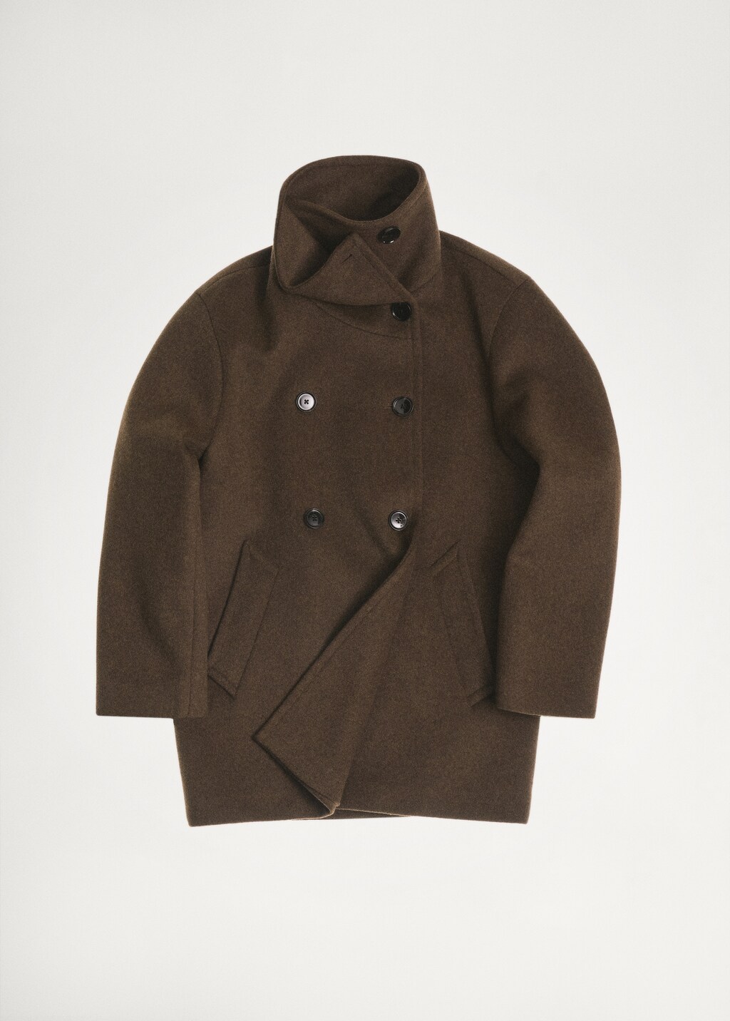 Midi wool coat with wraparound collar - Black