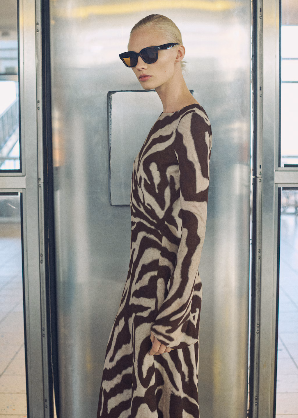 Zebra-print flared dress - Brown