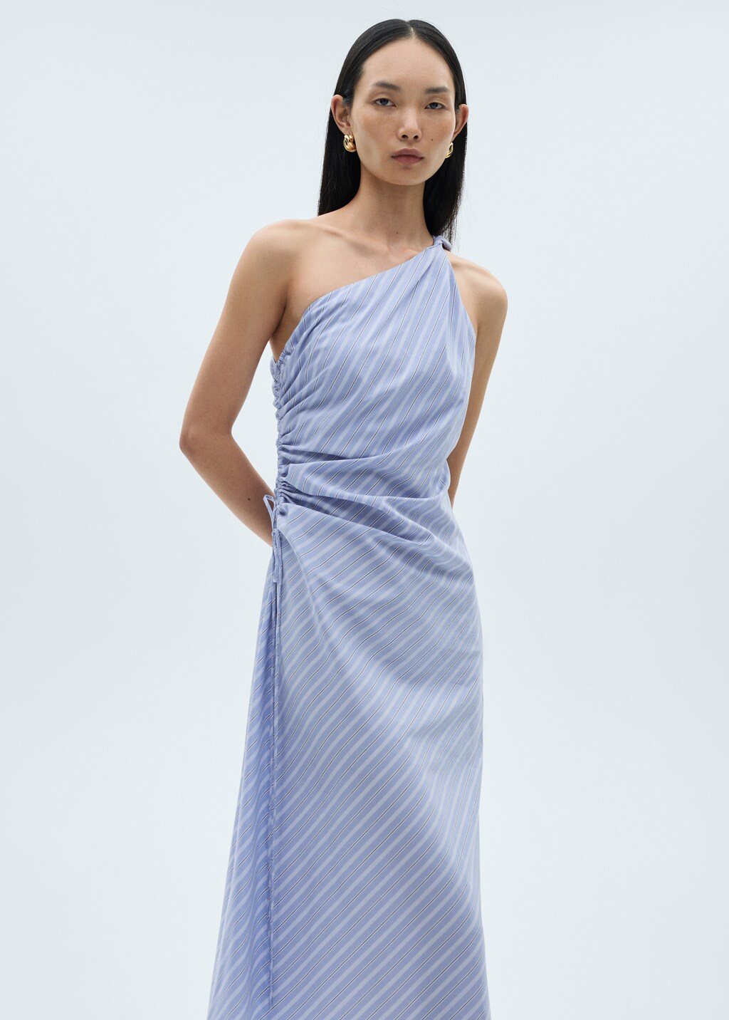 Striped draped asymmetrical dress - Blue