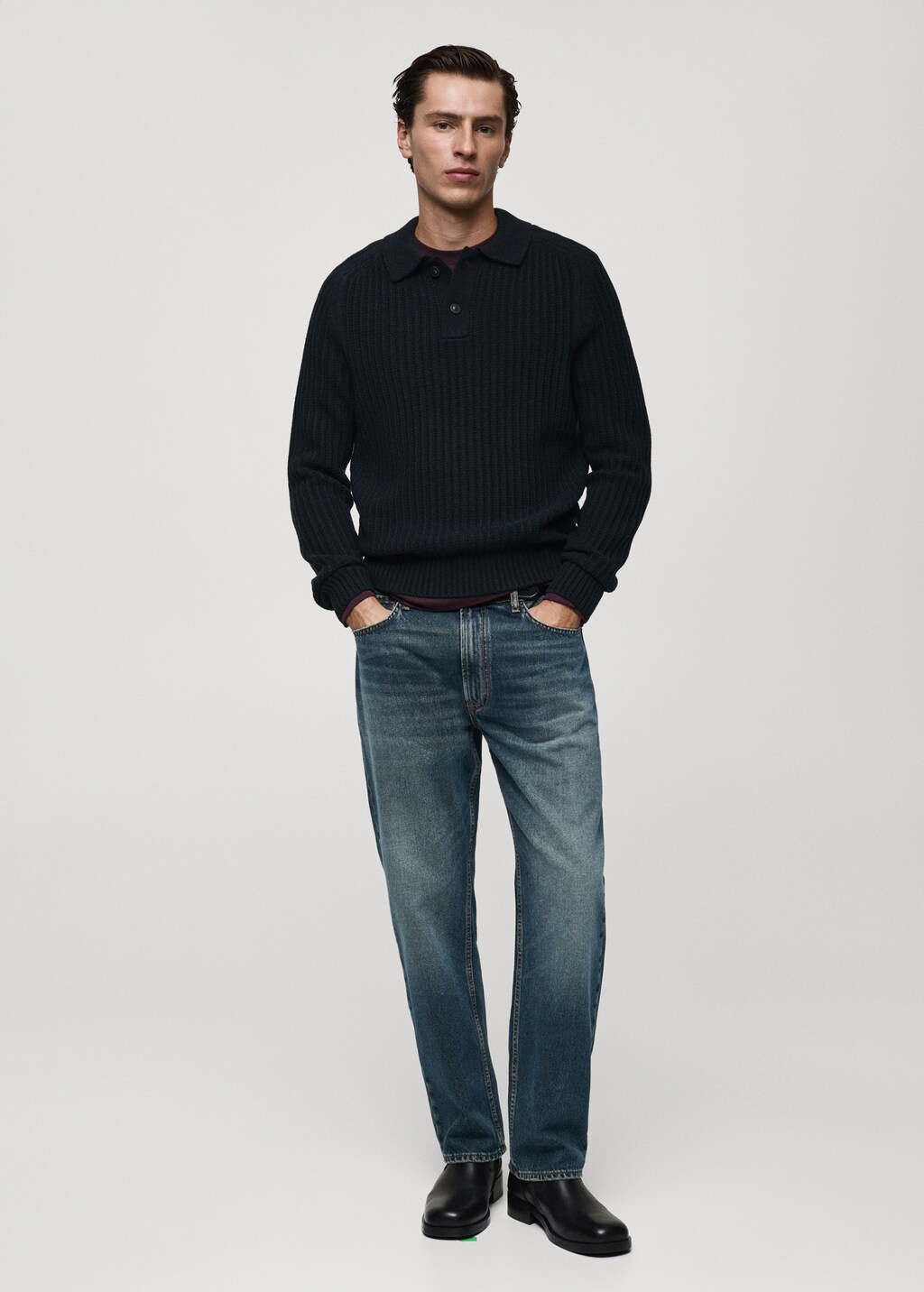 Ribbed polo-neck sweater - Dark Navy