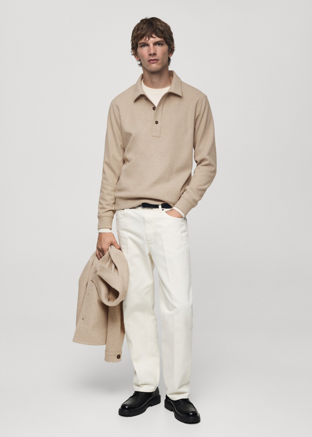 Regular fit sweatshirt-fabric polo shirt - Charcoal