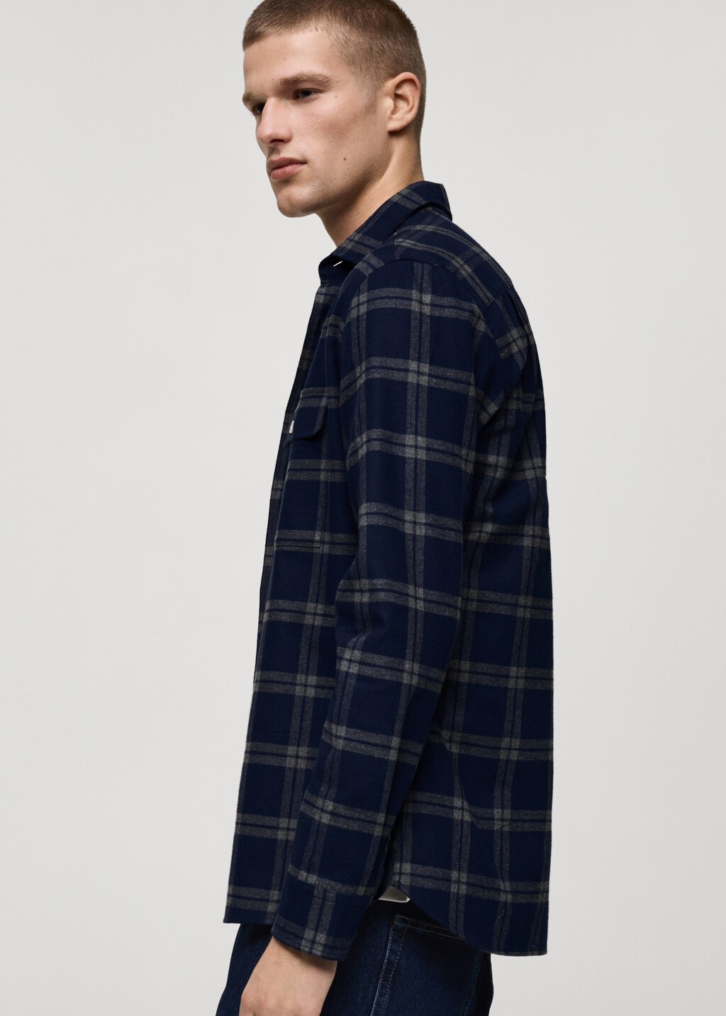 100% cotton flannel check overshirt - Dark Navy