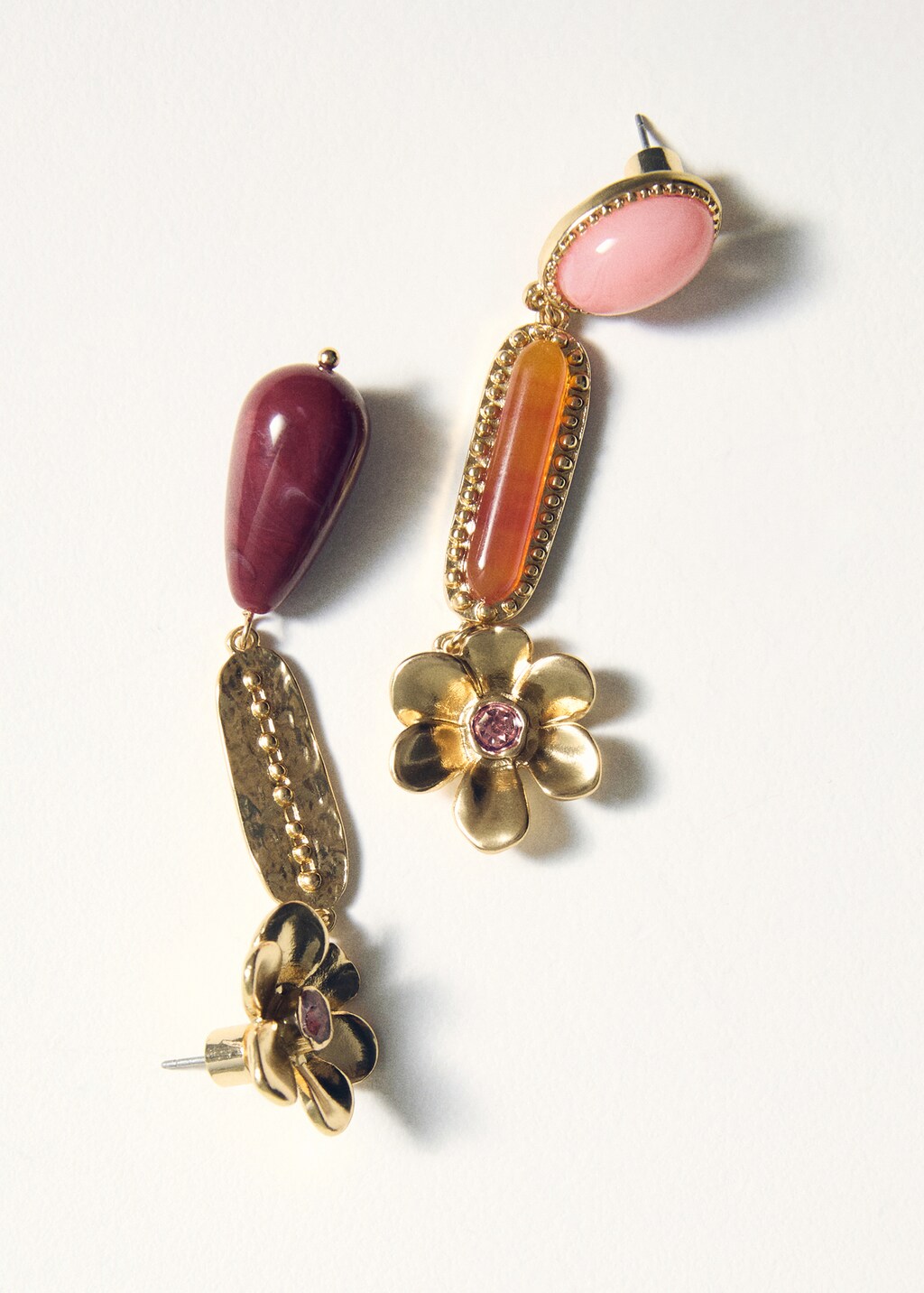 Combined hanging bead earrings - Gold