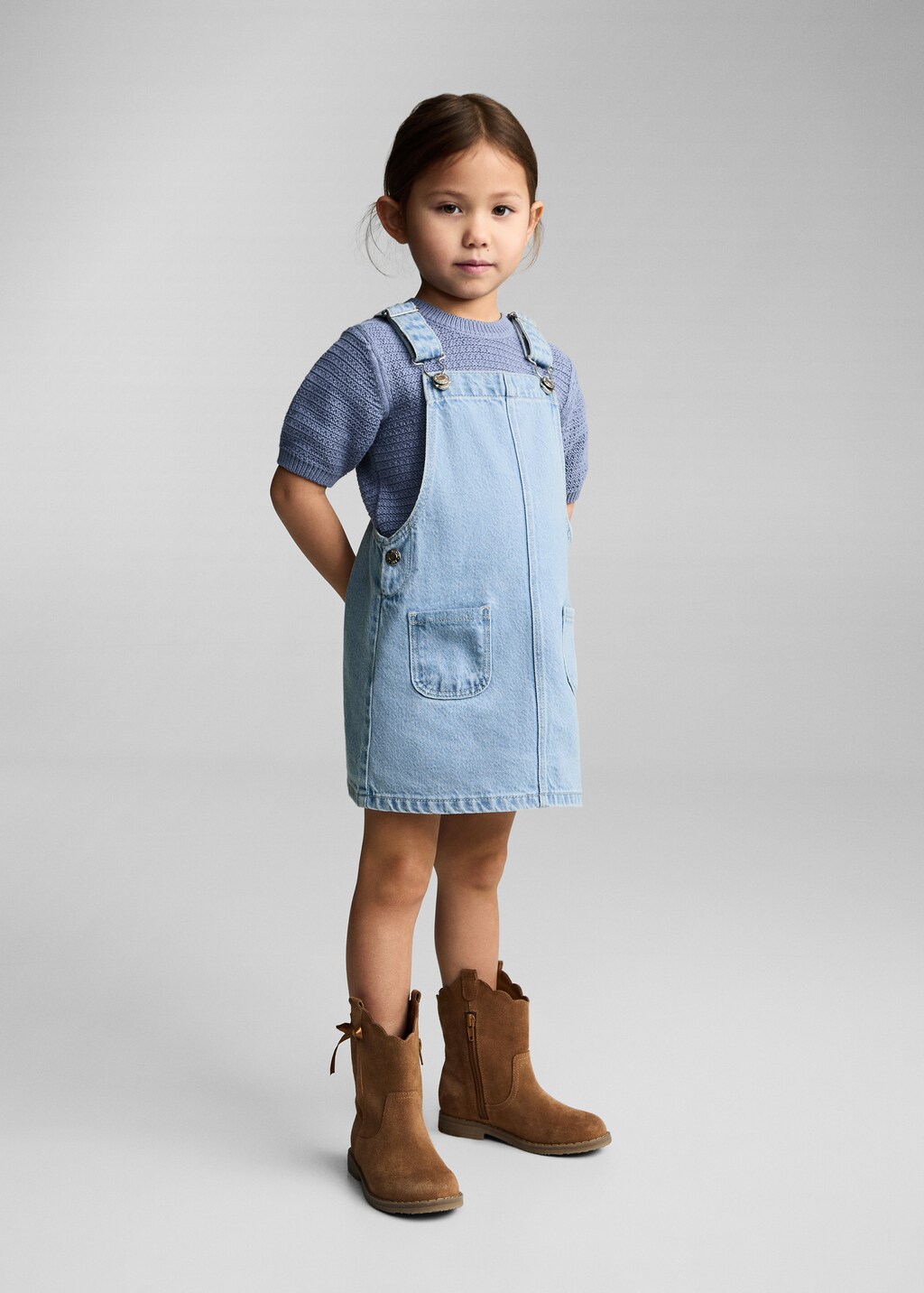 Short-sleeved knitted cotton sweater - Blue