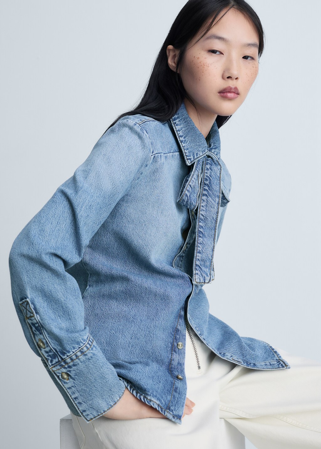 Denim shirt with bow - Medium Blue