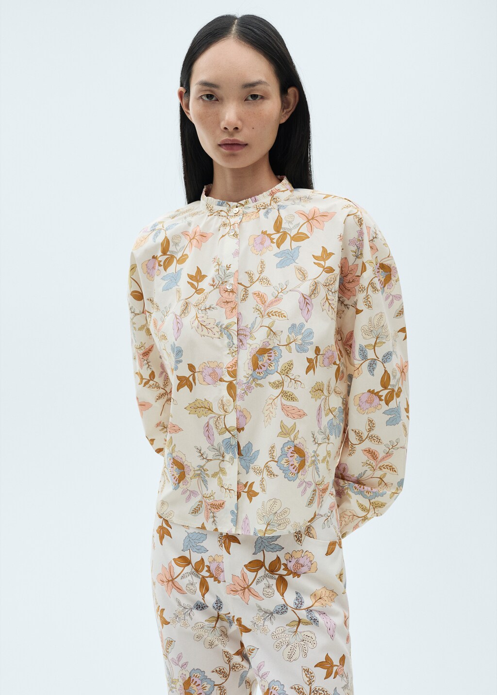 Floral-print cotton blouse - Ecru
