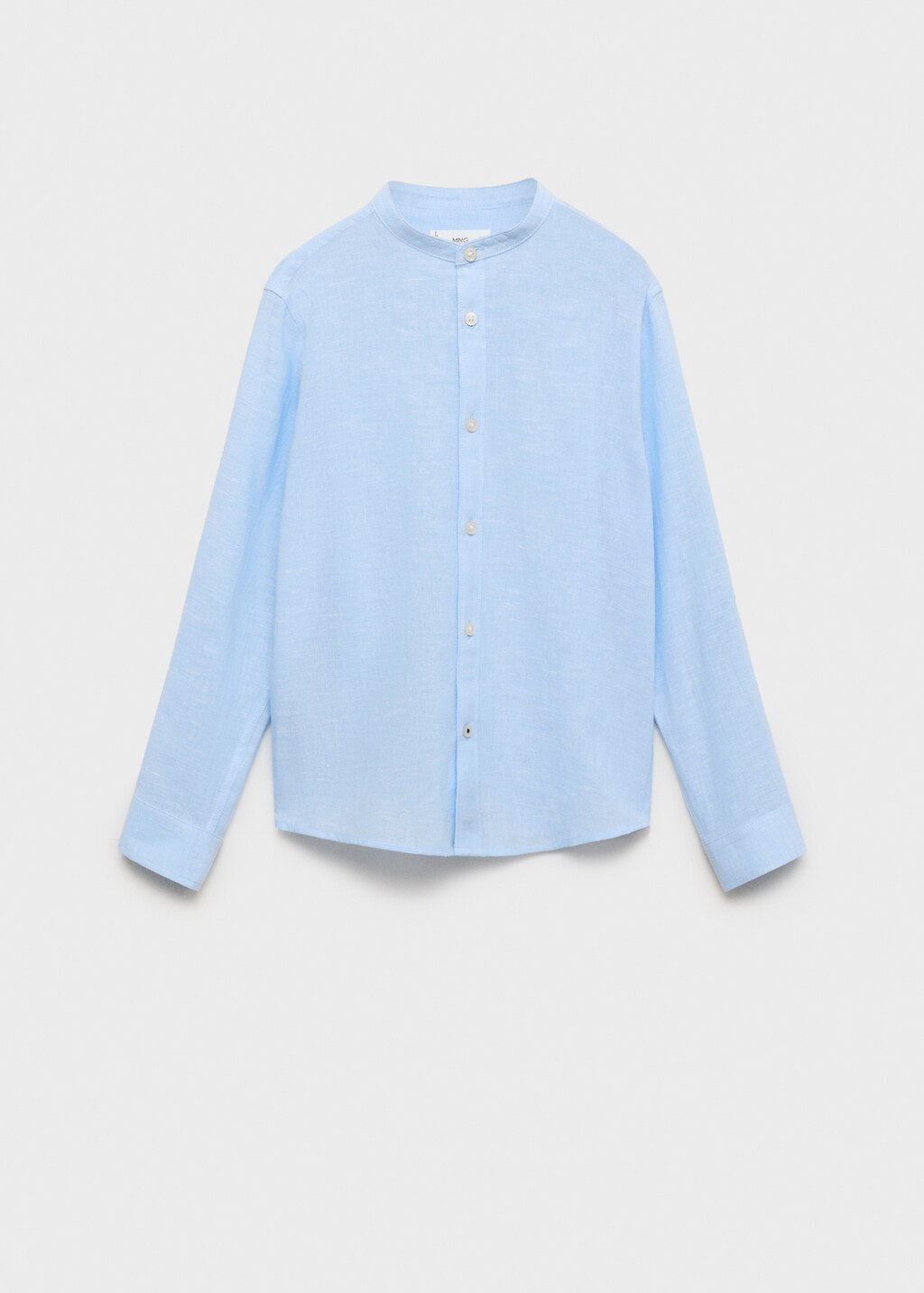 Cotton linen shirt with mandarin collar - White
