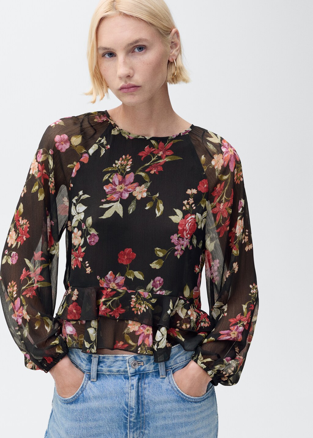Floral ruffled blouse - Black