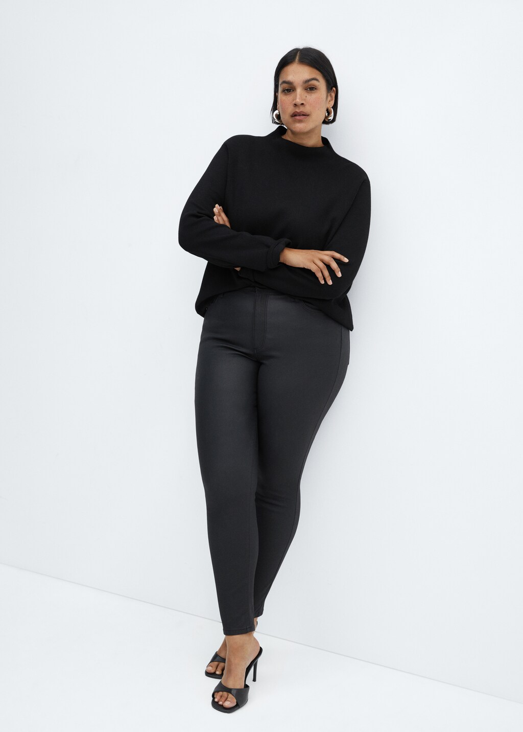 Waxed high-rise skinny jeans - Black