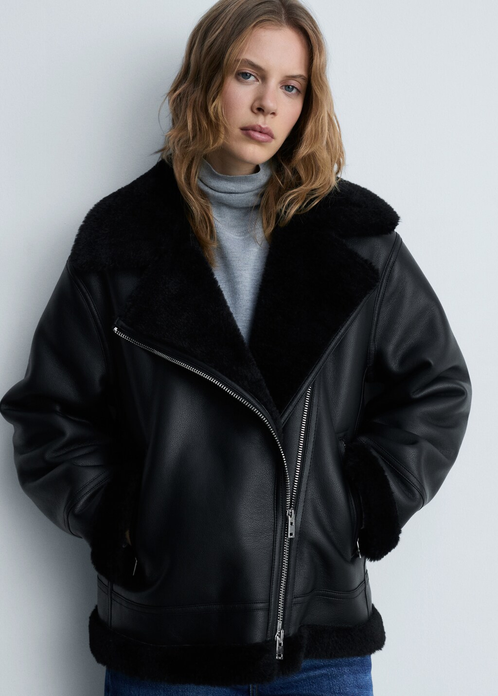 Jacket with shearling-effect lining - Black