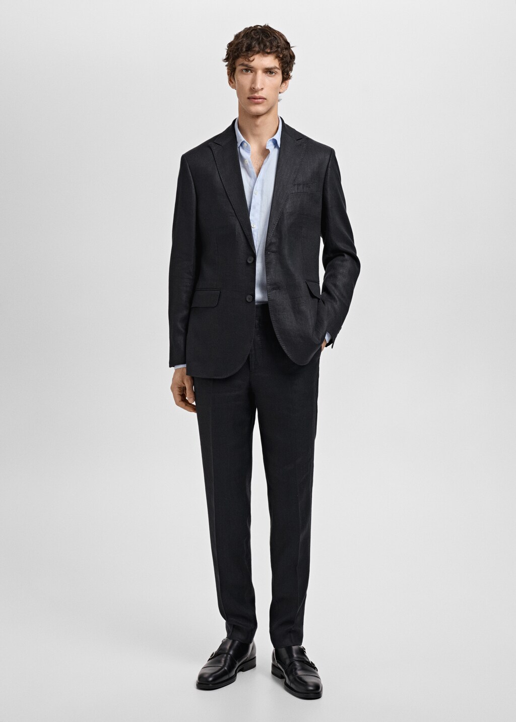 Slim fit 100% linen suit blazer - Black