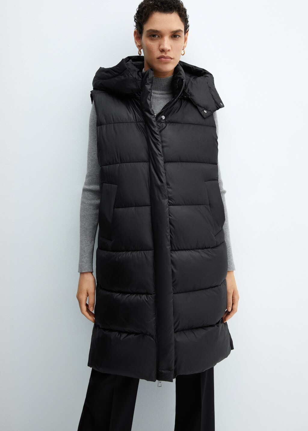 Quilted gilet with hood - Khaki