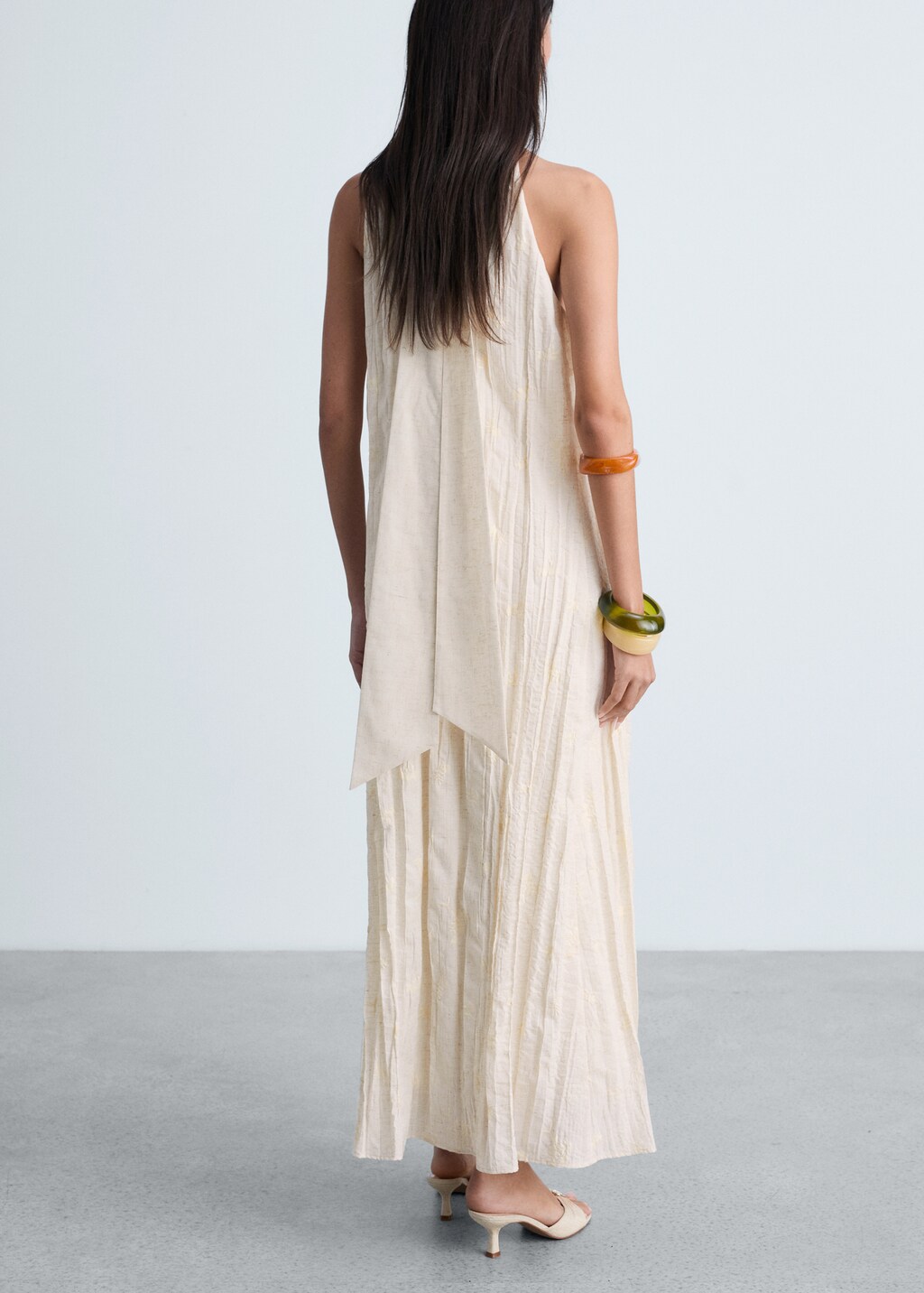 Embroidered linen-blend dress - Sand