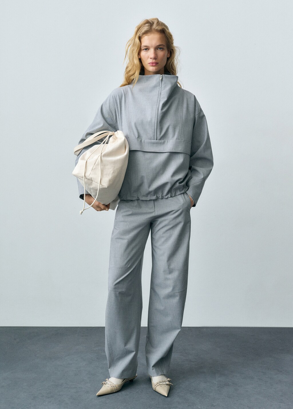 Oversized parka with zip - Grey